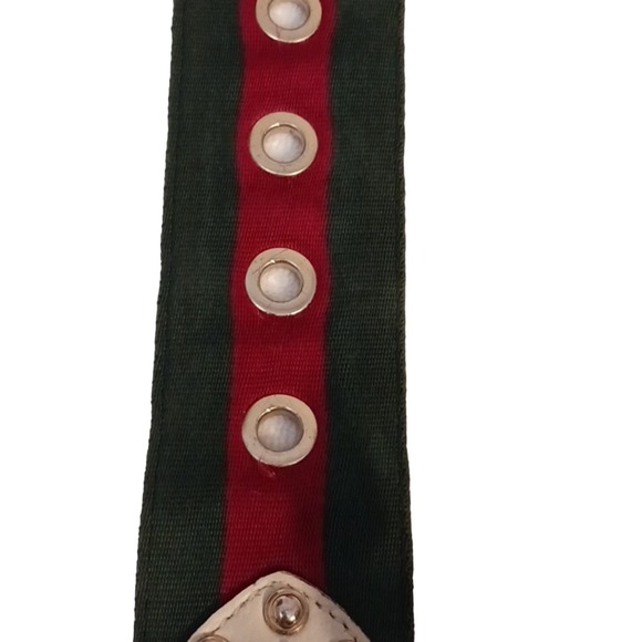 Gucci Tote Bag STUDDED Shoulder Bag RED Green Strap IVORY LEATHER added patch - Picture 5 of 16